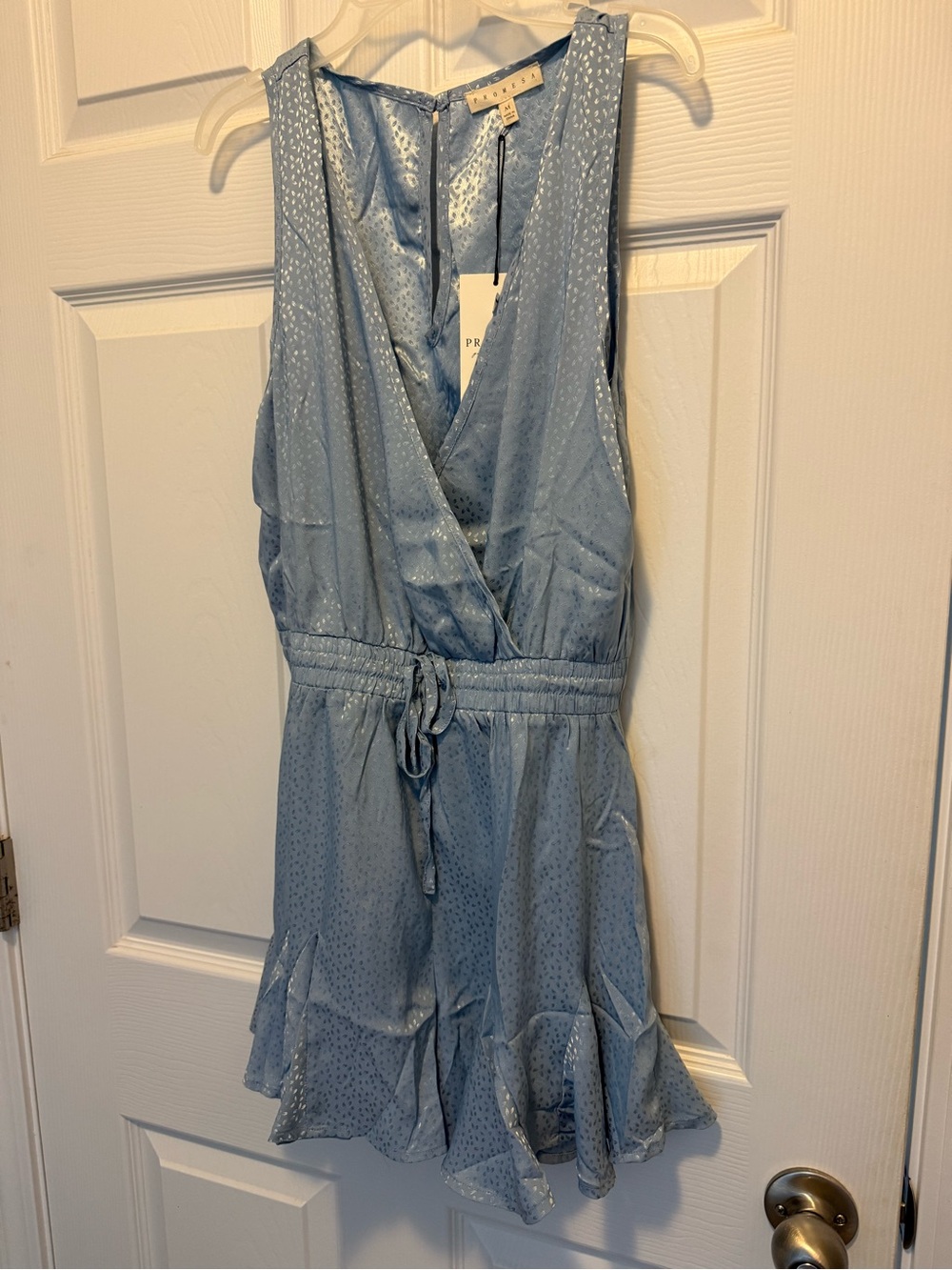 Promesa Light Blue Metallic Dot Sleeveless Romper